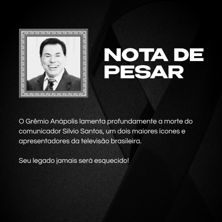 Nota de pesar! Grêmio Anápolis lamenta profundamente a morte de Silvio Santos