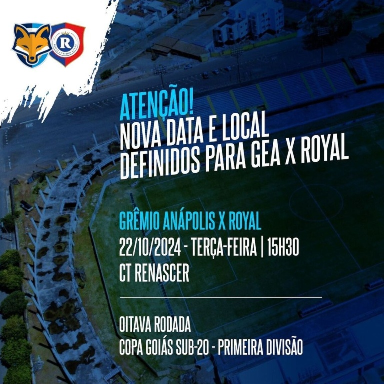 Definida a nova data da partida entre Grêmio Anápolis x Royal, em rodada atrasada da Copa Goiás sub-20