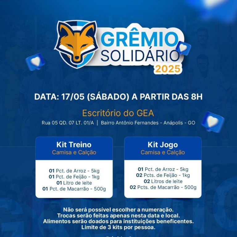 GEA realiza no dia 17 de maio, a sexta edição do Grêmio Solidário