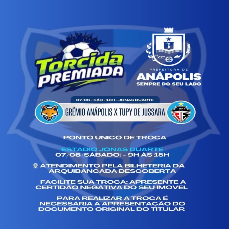 Confira as informações do Torcida Premiada para Grêmio Anápolis x Tupy de Jussara
