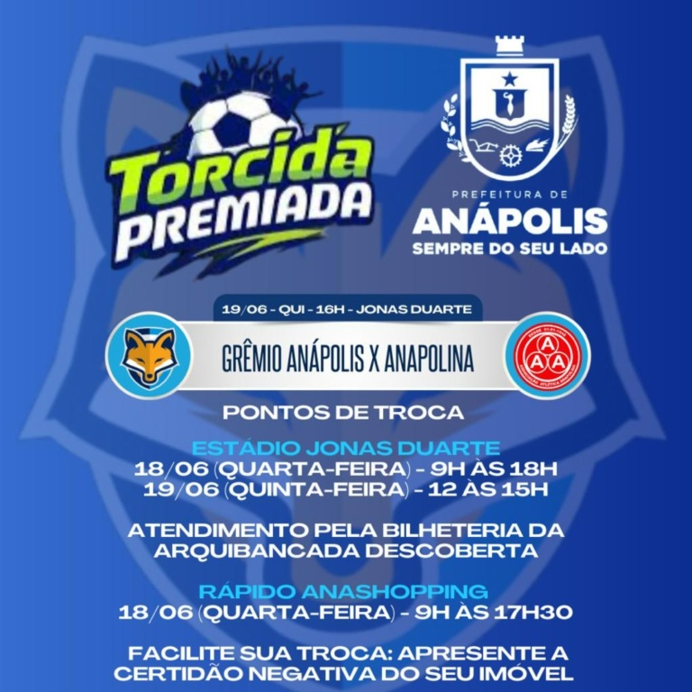Confira as informações do Torcida Premiada e venda de ingressos para Grêmio Anápolis x Anapolina