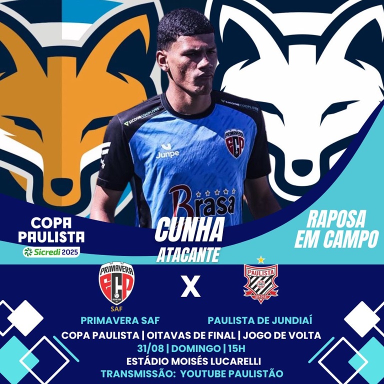 Cunha é relacionado pelo Primavera/SP, pelo jogo decisivo das oitavas de final da Copa Paulista