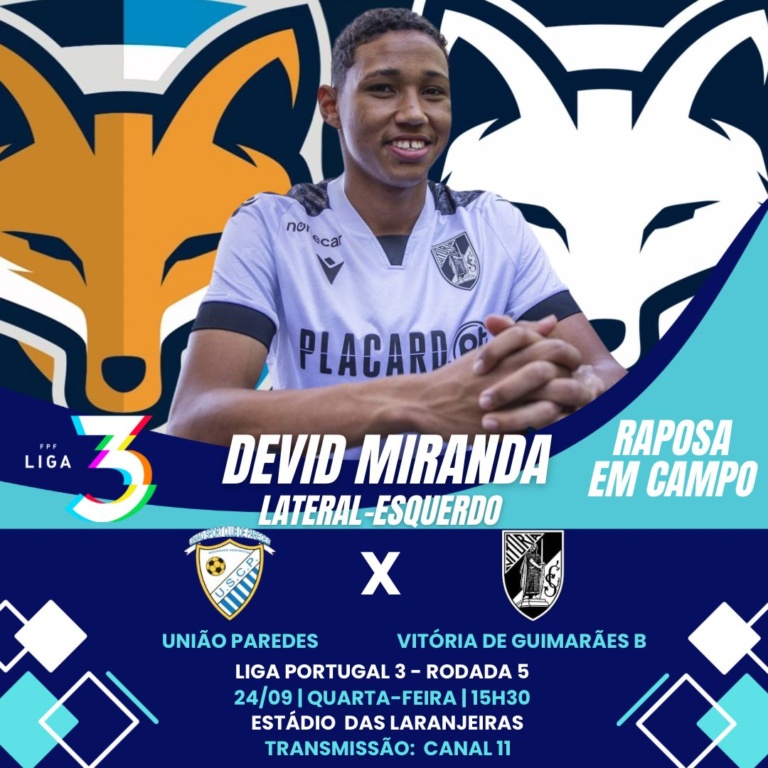 Deivid Miranda pode estrear pelo Vitória de Guimarães contra o União Paredes