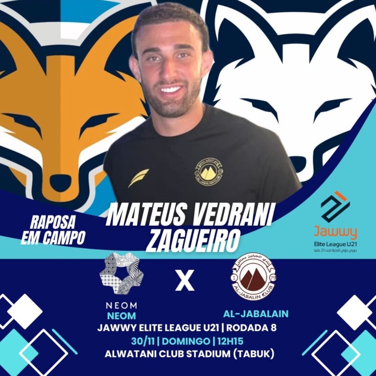 Mateus Vedrani está disponível pelo Al-Jabalain para encarar o Neom pela Jawwy Elite League U21