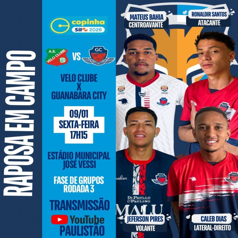 Em busca da liderança, quatro atletas do GEA jogam pelo Guanabara City/GO, que enfrenta o Velo Clube/SP na Copinha