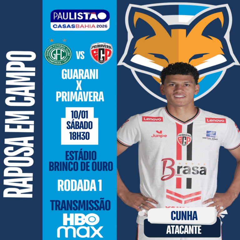 Cunha está disponível pelo Primavera para encarar o Guarani pela estreia do Paulistão 2026
