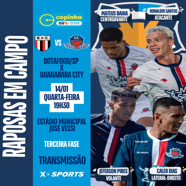 Quatro atletas do GEA podem atuar pelo Guanabara City diante do Botafogo/SP em busca de vaga nas oitavas da Copinha