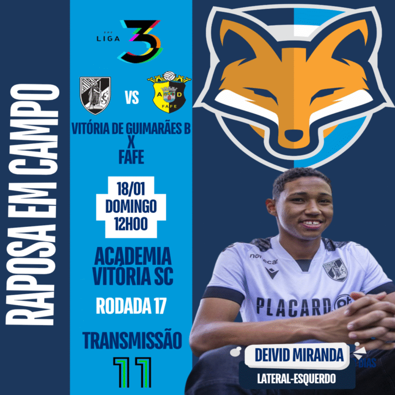 Deivid Miranda está relacionado pelo Vitória de Guimarães B para enfrentar o Fafe, pela Liga 3 de Portugal