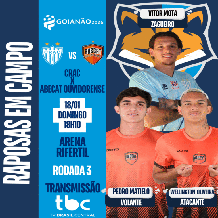 Crac de Vitor Mota enfrenta Abecat de Pedro Matielo e Wellington Oliveira no Goianão 2026