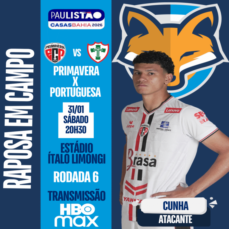 Cunha está disponível pelo Primavera, que encara a Poetuguesa em mais uma rodada do Paulistão 2026