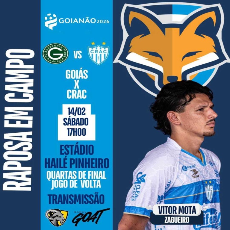 Vitor Mota está relacionado pelo Crac, que enfrenta o Goiás pela volta das quartas de final do Goianão