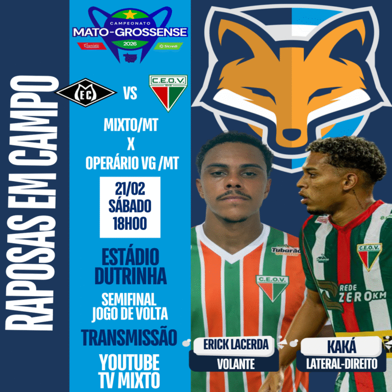 Kaká e Erick Lacerda estão relacionados pelo Operário VG/MT para encarar o Mixto/MT pela volta da semifinal do Mato-grossense