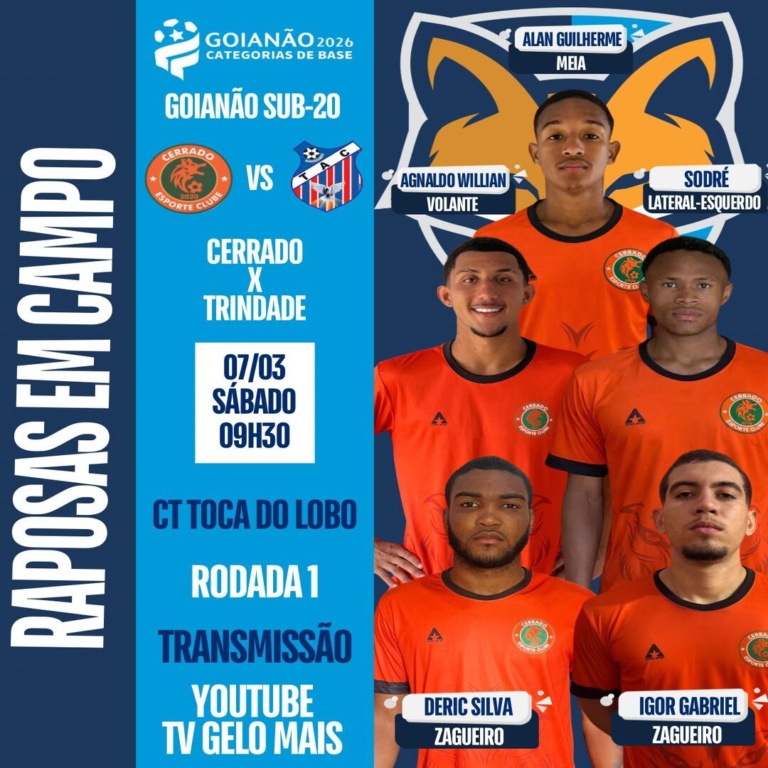 Cinco atletas do GEA estão relacionados pelo Cerrado para enfrentar o Trindade pela estreia do Goianão sub-20
