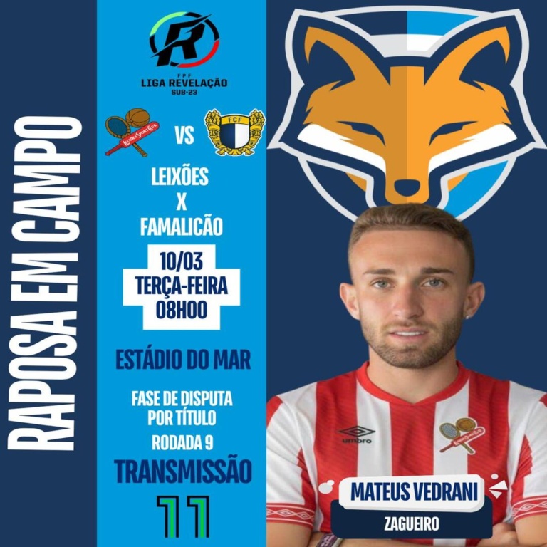 Mateus Vedrani está relacionado pelo Leixões para enfrentar o Famalicão pela Liga Revelação sub-23