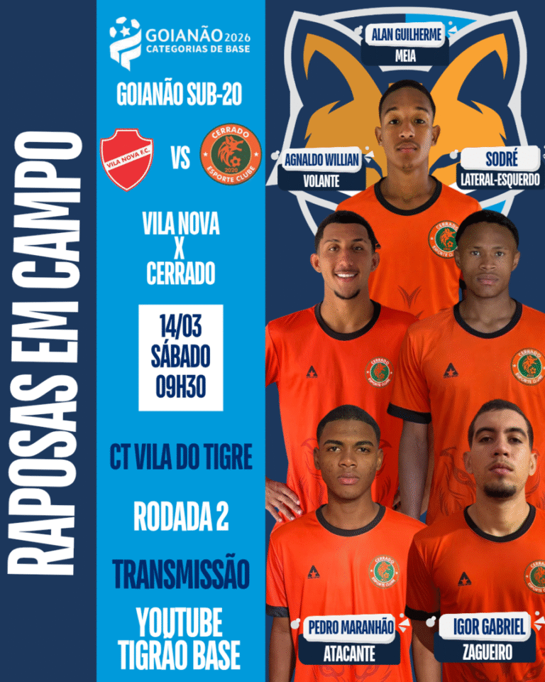 Cinco atletas do GEA estão relacionados pelo Cerrado para enfrentar o Vila Nova na segunda rodada Goianão sub-20