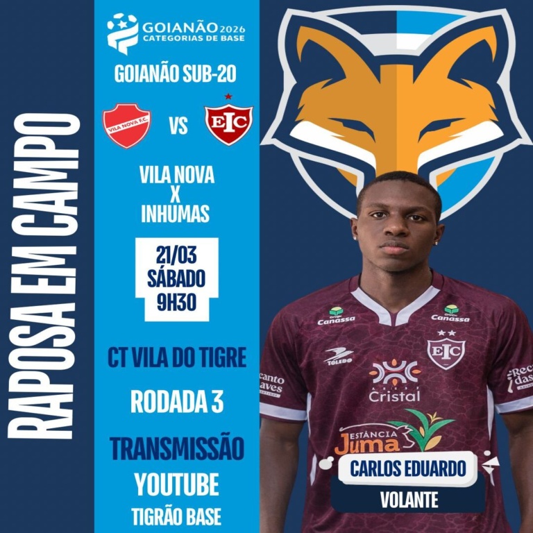 Carlos Eduardo está relacionado pelo Inhumas, que enfrenta o Vila Nova pela terceira rodada do Goianão sub-20
