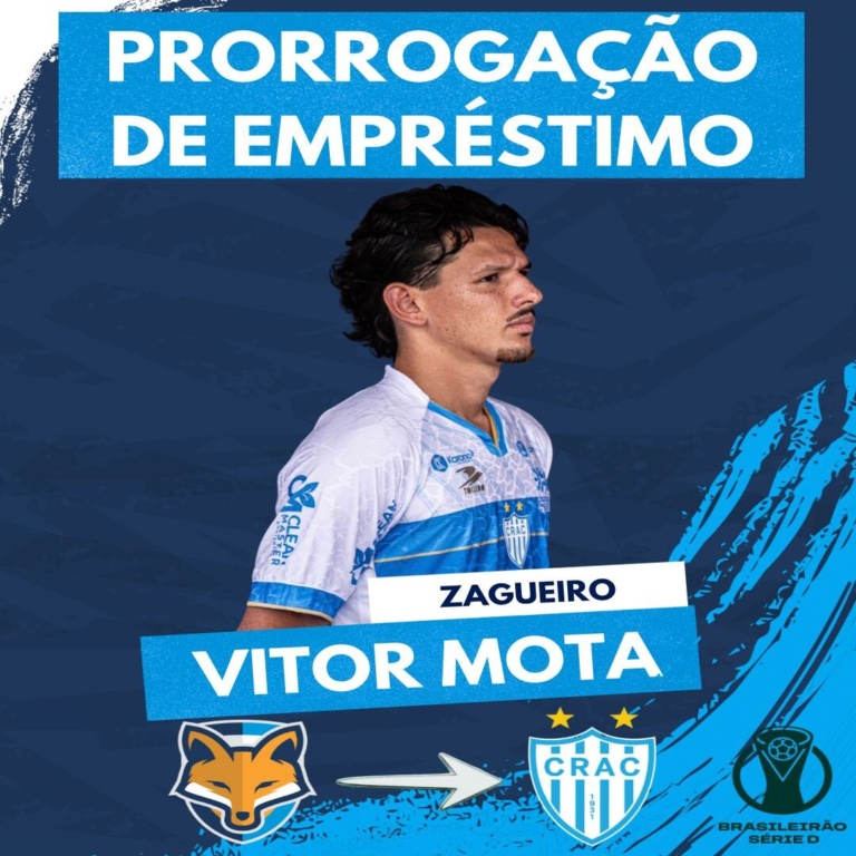 Grêmio Anápolis prorroga empréstimo do zagueiro Vitor Mota ao Crac até o final do Brasileirão Série 2026