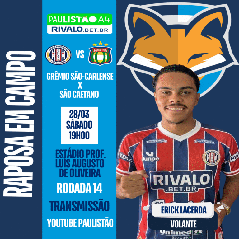 Erick Lacerda poderá atuar pelo Grêmio São-Carlense contra o São Cateano pelo Paulista A4