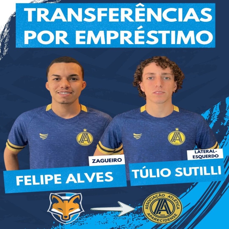 Grêmio Anápolis empresta zagueiro Felipe Alves e lateral-esquerdo Túlio Sutilli para a Aparecidense que jogará a Série D