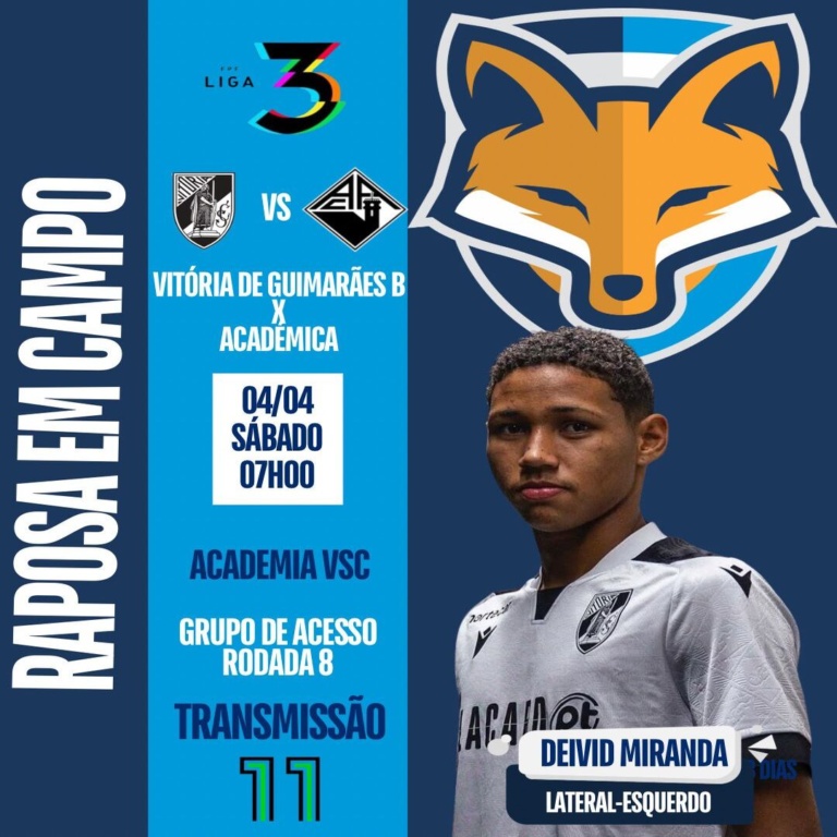 Deivid Miranda está disponível pelo Vitória de Guimarães B para enfrentar o Académica pela Liga 3 de Portugal