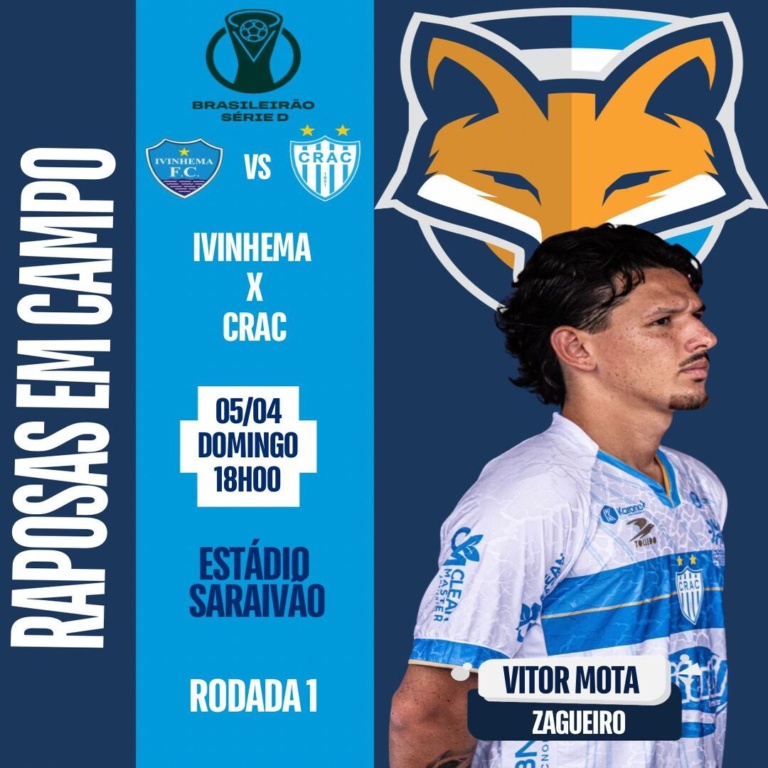 Vitor Mota está disponível pelo Crac para encarar o Ivinhema pela estreia do Brasileirão Série D