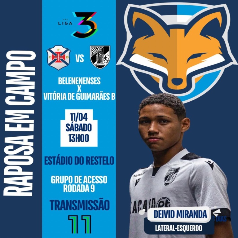 Deivid Miranda está relacionado pelo Vitória de Guimarães B para enfrentar o Belenenses pela Liga 3 de Portugal