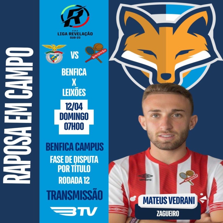 Mateus Vedrani está relacionado pelo Leixões para enfrentar o Benfica pela Liga Revelação sub-23