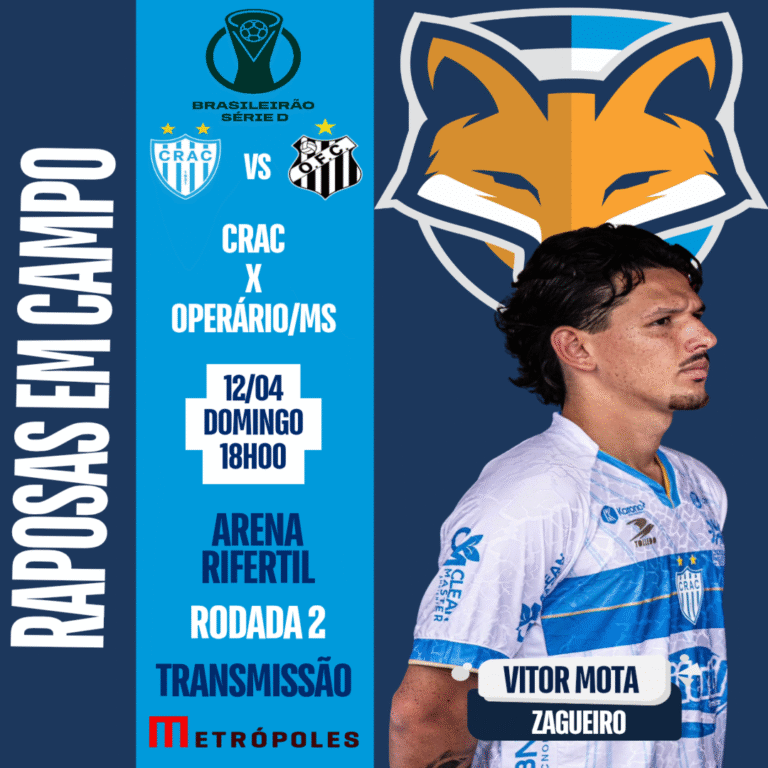 Vitor Mota está relacionado pelo Crac para enfrentar o Operário/MS pela segunda rodada do Brasileirão Série D