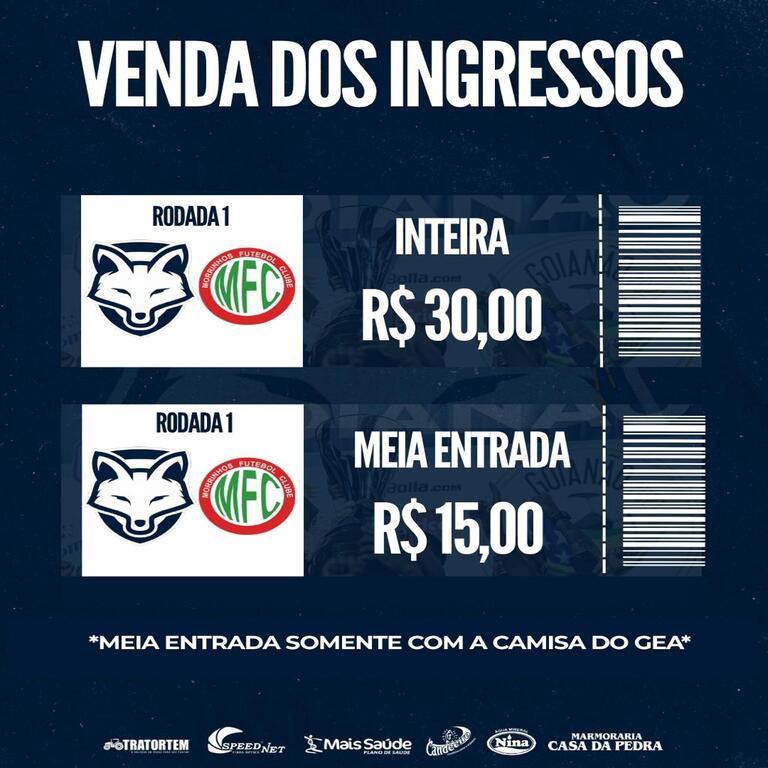 Confira as informações sobre a venda de ingressos para a estreia do Grêmio Anápolis