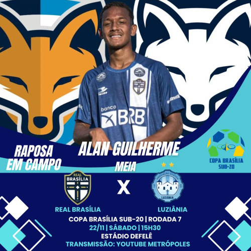 Meia Alan Guilherme está relacionado pelo Real Brasília, para enfrentar o Luziânia neste sábado (22)