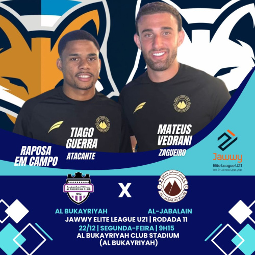 Tiago Guerra e Mateus Vedrani podem atuar pelo sub-21 do Al-Jabalain nesta segunda-feira (21)