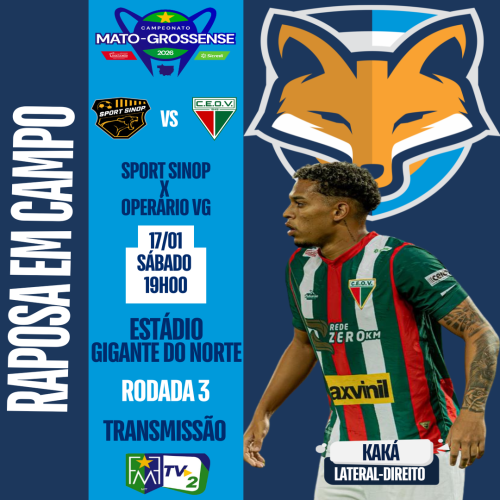 Kaká está disponível pelo Operário VG para enfrentar o Sport Sinop pelo Campeonato Mato-grossense