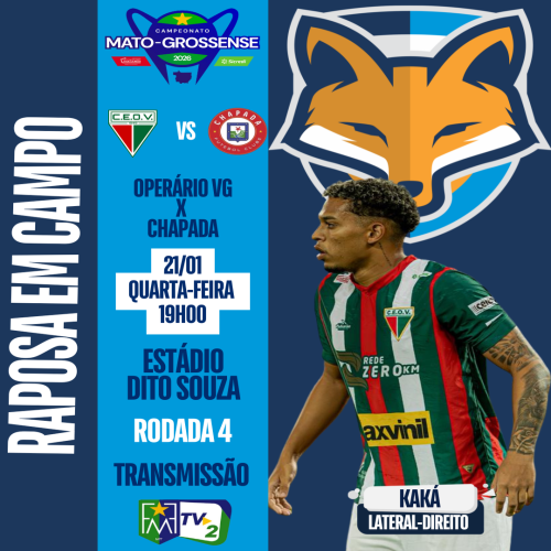 Kaká é relacionado pelo Operário VG, que enfrenta o Chapada pelo Campeonato Mato-grossense