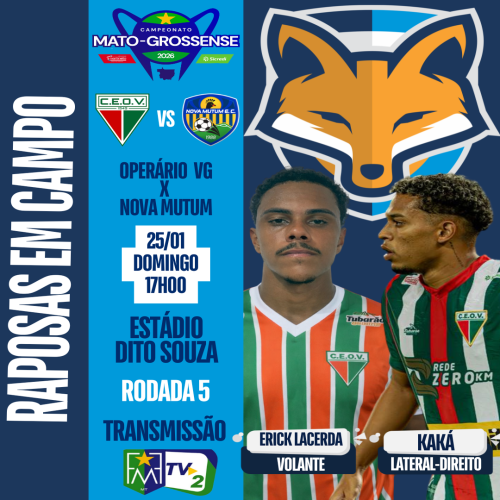 Kaká e Erick Lacerda estão disponíveis pelo Operário VG para enfrentar o Nova Mutum pelo Campeonato Mato-grossense