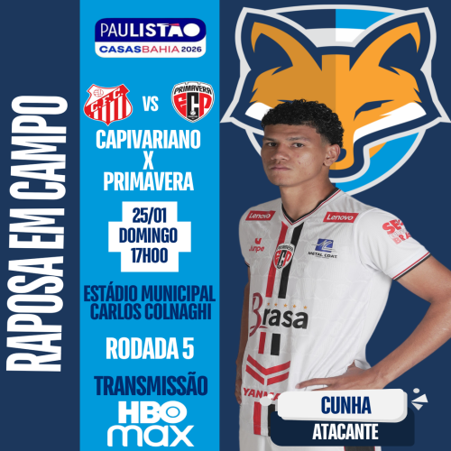 Cunha está relacionado pelo Primavera, para enfrentar o Capivariano pela quinta rodada do Paulistão