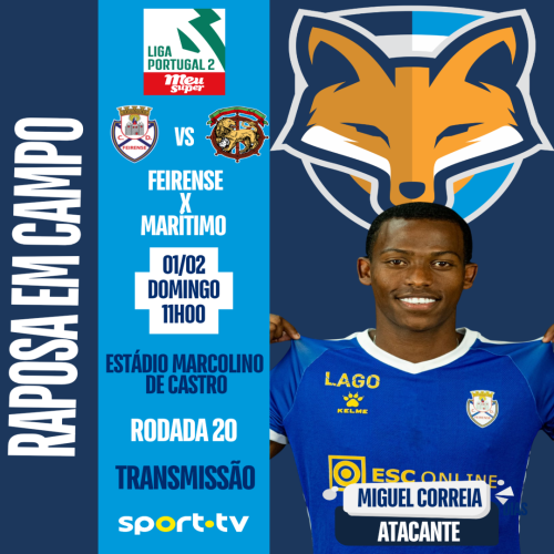 Miguel Correia está relacionado pelo Feirense, que enfrenta o Marítimo pela Liga Portugal 2 neste domingo (1)
