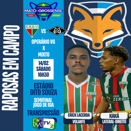 Kaká e Erick Lacerda estão disponíveis pelo Operário VG para enfrentar o Mixto pela ida da semifinal do Campeonato Mato-grossense