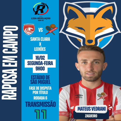 Mateus Vedrani pode fazer a estreia pelo Leixões contra o Santa Clara pela Liga Revelação sub-23