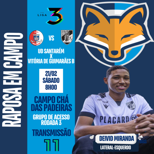 Deivid Miranda volta a ser relacionado pelo Vitória de Guimarães B diante do UD Santarém pela Liga Portugal 3