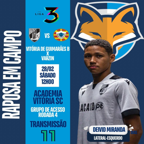 Deivid Miranda está relacionado pelo Vitória de Guimarães B diante do Varzin pela Liga Portugal 3