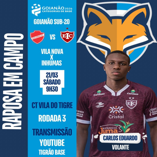 Carlos Eduardo está relacionado pelo Inhumas, que enfrenta o Vila Nova pela terceira rodada do Goianão sub-20