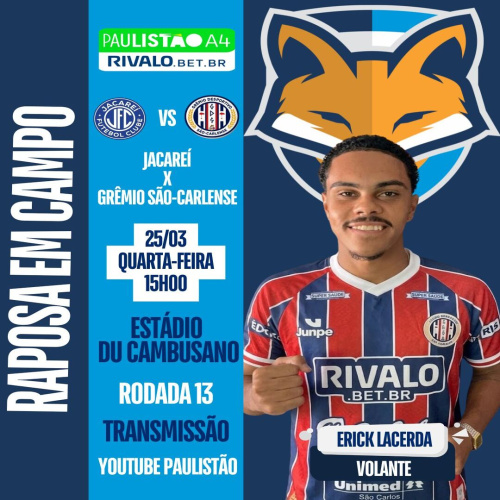 Erick Lacerda está relacionado pelo Grêmio São Carlense para enfrentar o Jacareí pelo Paulista A4
