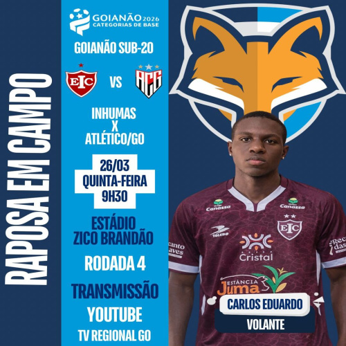 Carlos Eduardo está disponível pelo Inhumas para encarar o Atlético/GO pelo Goianão sub-20