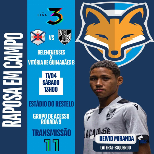 Deivid Miranda está relacionado pelo Vitória de Guimarães B para enfrentar o Belenenses pela Liga 3 de Portugal