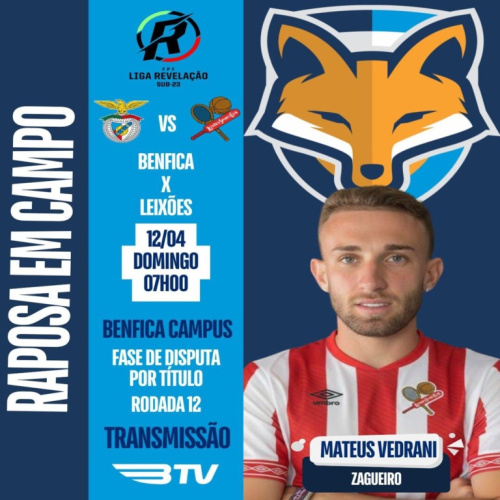 Mateus Vedrani está relacionado pelo Leixões para enfrentar o Benfica pela Liga Revelação sub-23