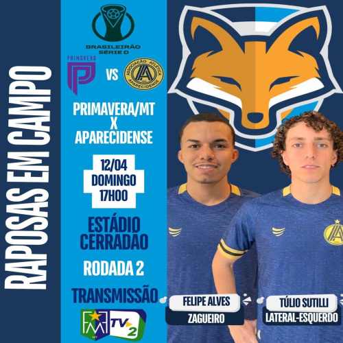 Felipe Alves e Túlio Sutilli estão relacionados pela Aparecidense para encarar o Primavera/MT pela segunda rodada do Brasileirão Série D