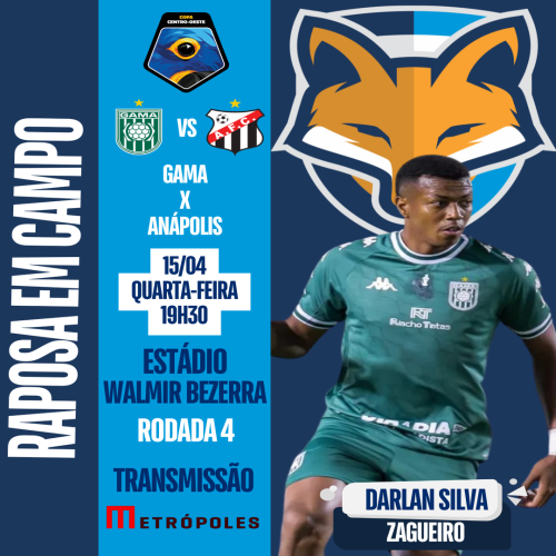 Darlan Silva está relacionado pelo Gama para enfrentar o Anápolis pela quarta rodada da Copa Verde