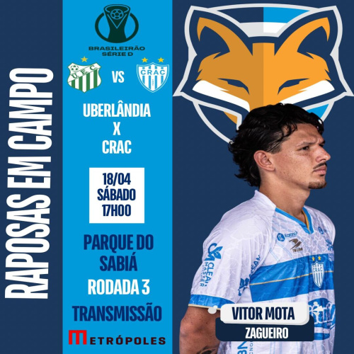 Vitor Mota poderá atuar pelo Crac contra o UberLândia pelo Brasileirão Série D