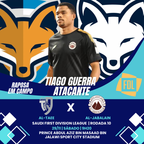 Atacante Tiago Guerra é relacionado pela primeira vez pela equipe profissional do Al-Jabalain e tem possibilidade de estreia
