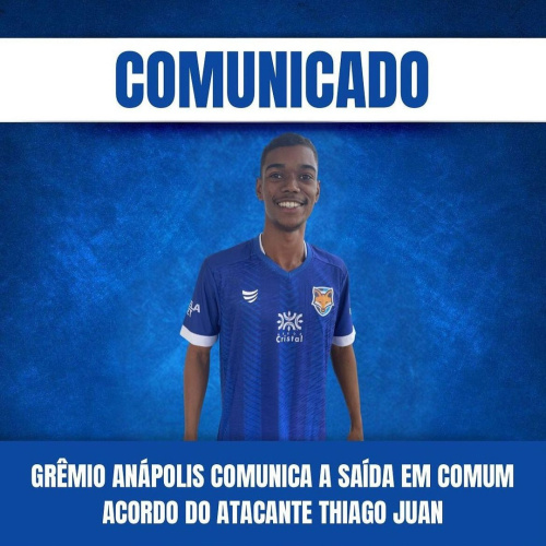 Grêmio Anápolis comunica saída em comum acordo do atacante Thiago Juan